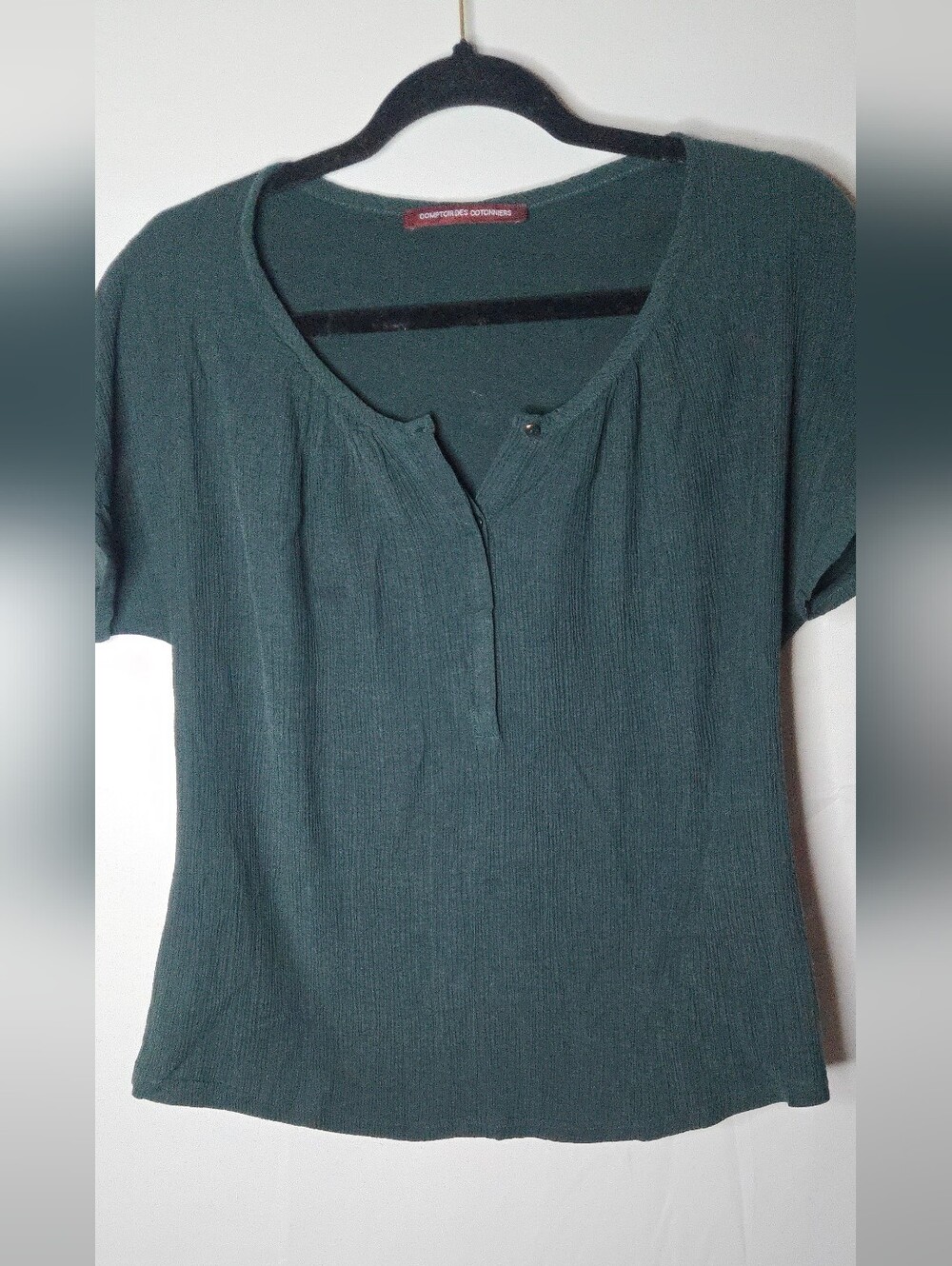 Comptoir Des Cotonniers Dark Green Short Sleeve Scoop Neck Top Women's Large